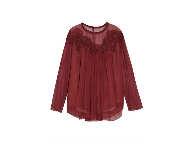 Chloé Blusa de encaje de seda con bordado Guipur Burdeos