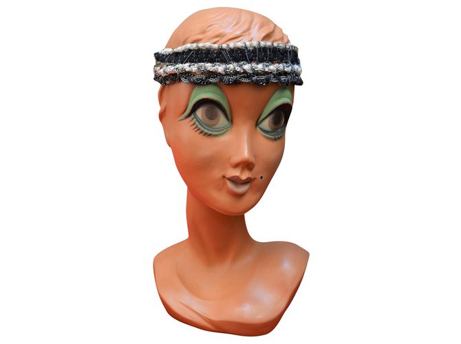 MAISON MICHEL headband cotton headband and CHANEL chains Black  ref.185941