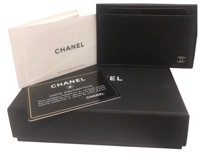 Chanel Kartenhalter aus genarbtem Leder, schwarz , Brandneu nie benutzt  ref.186004