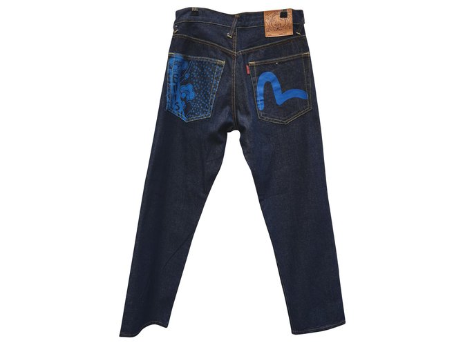 jeans crudos talla Evisu - pintada de azul Azul oscuro Pantalones vaqueros ref.186013 Joli Closet