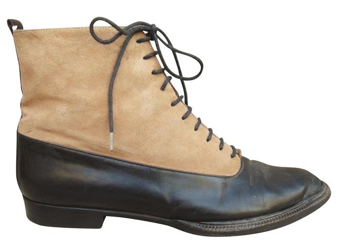 vintage Prada p boots 36 Black Beige Leather  ref.186016