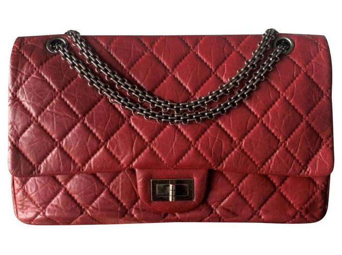 Bolsa Sublime Chanel 2,55 Modelo de reemissão 227 couro clássico atemporal vermelho escuro 12P  ref.186071