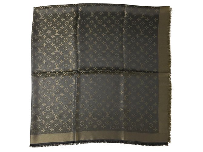 Scialle Louis Vuitton Shine marrone Soie Polyester Laine Viscose  ref.186150
