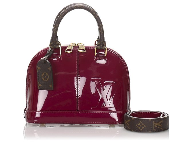 Louis Vuitton Red Vernis Miroir Alma BB Marrone Rosso Pelle Pelle verniciata Tela  ref.186231