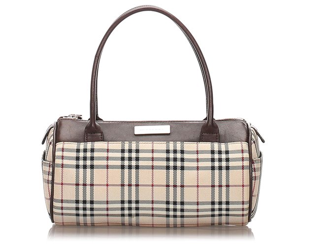 Burberry Brown House Check Canvas Handbag Multiple colors Beige Leather Cloth Pony-style calfskin Cloth  ref.186241
