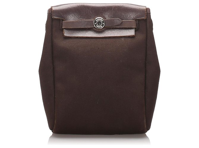 Hermès Hermes Brown Canvas Herbag TPM Crossbody Bag Dark brown Leather Cloth Pony-style calfskin Cloth  ref.186274