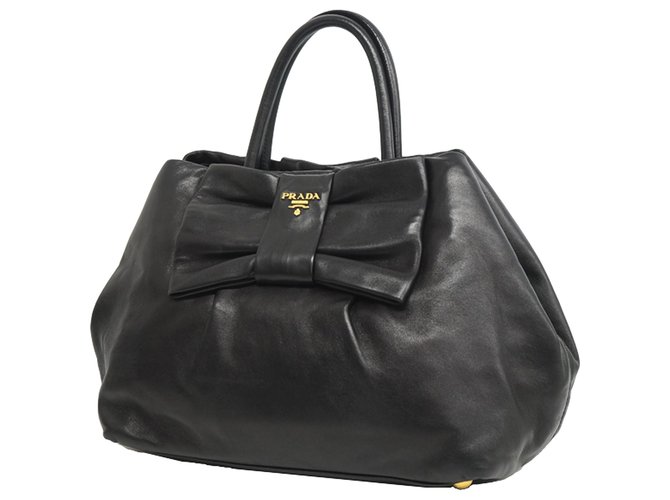 Prada schwarze Leder Fiocco Schleife Handtasche Kalbähnliches Kalb  ref.186276