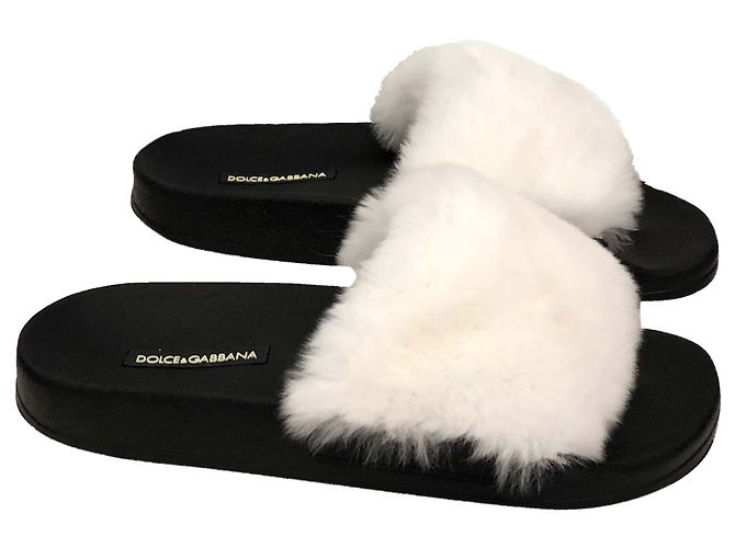 Dolce & Gabbana Pelz-Slides Weiß