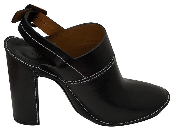 Chloé Black Leather Mules 38