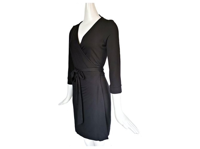 Diane Von Furstenberg Robe portefeuille noire DvF vintage Nylon Rayon  ref.186350