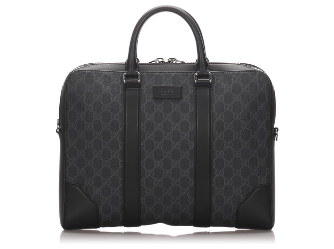 Gucci Black GG Supreme Business Bag Leather Cloth Pony-style calfskin Cloth  ref.186616