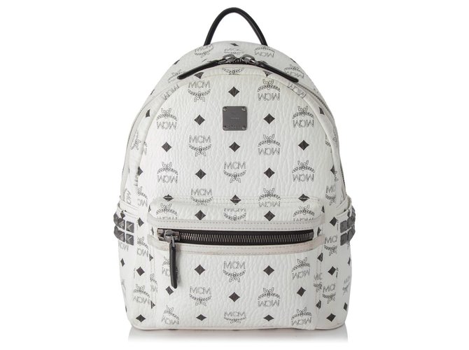 MCM Stark Backpack Visetos Medium White in Coated Canvas with