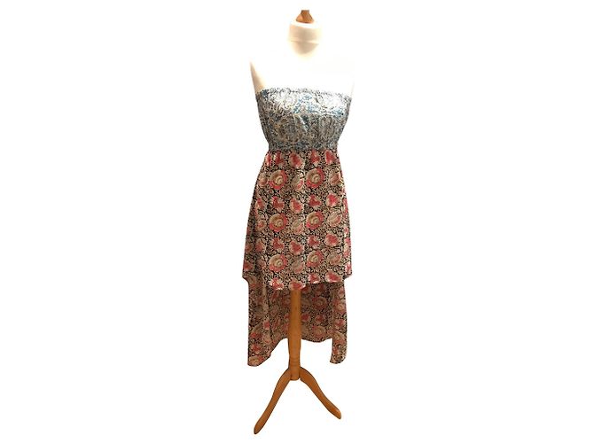 Autre Marque Vestido bandeau floral assimétrico de viscose Multicor