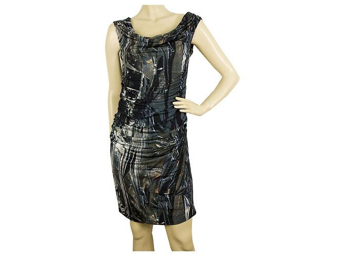 Helmut Lang Blue Gray Sleeveless Draped Open Back Bodycon Mini Dress size 10 Multiple colors