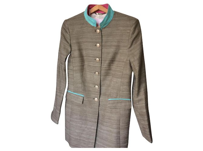 Autre Marque Abrigo estilo redingote de seda gris nvsco
