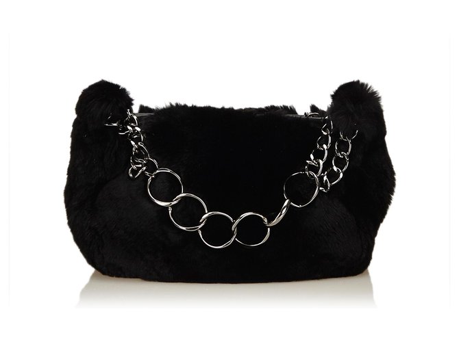 Chanel Black Fur Chain Handbag  ref.186985