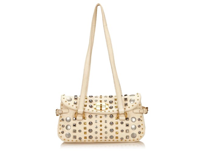 Miu Miu Studded Cream Shoulder Bag - Ann's Fabulous Closeouts