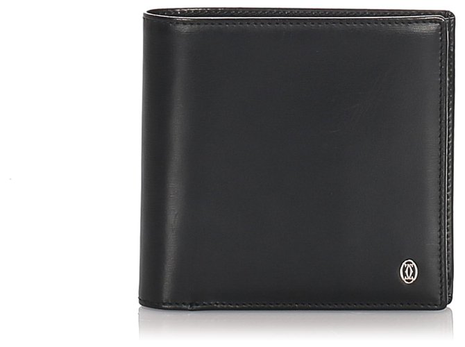 Cartier Black Leather Bi-Fold Wallet Schwarz Leder Kalbähnliches Kalb  ref.187078