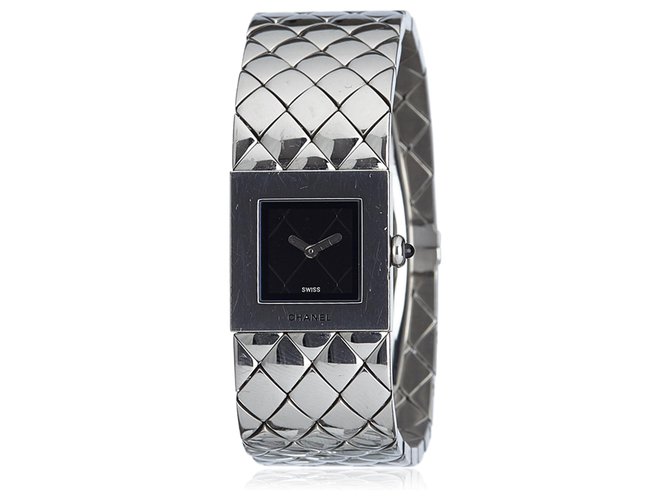 Chanel Silber gesteppte Mademoiselle Uhr Stahl Metall  ref.187171
