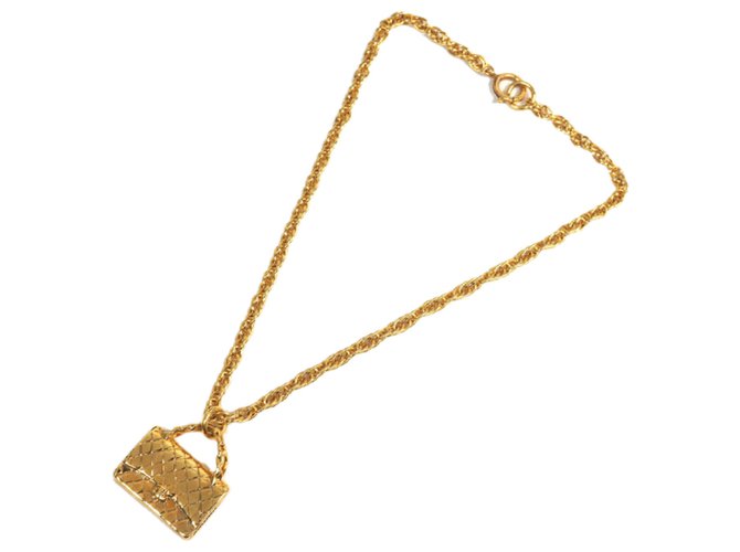 Chanel Gold Flap Bag Necklace Golden Metal  ref.187180