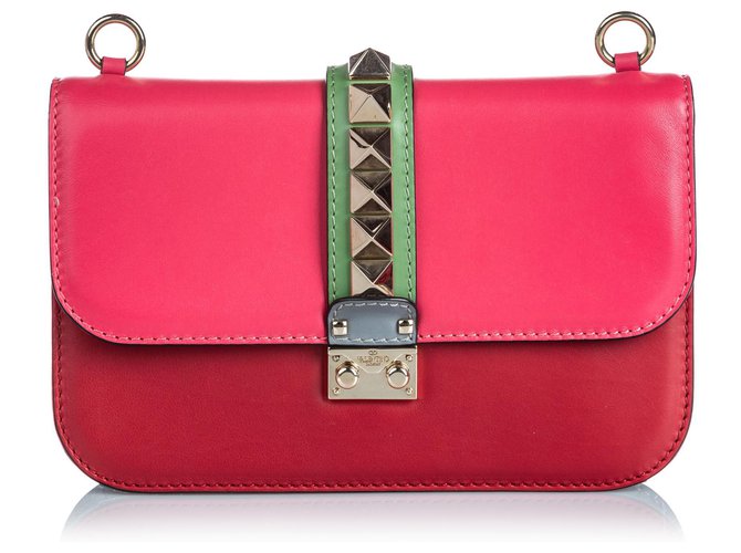 Valentino Pink Leather Medium Glam Lock Chain Shoulder Bag