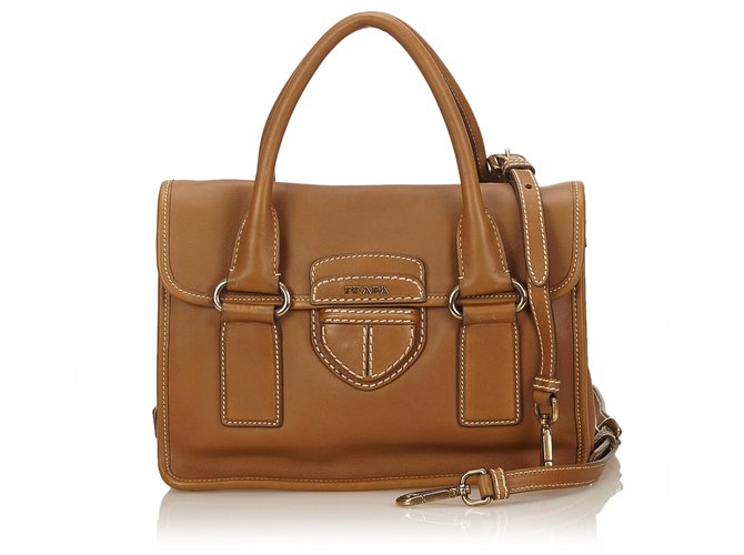 Prada Brown Leather Pattina Handbag Handbags Other Light Ref 187273 Joli Closet Prada Brown Leather Pattina
