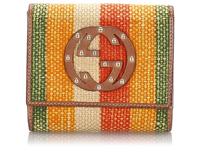 Portefeuille en toile marron Gucci Cuir Veau façon poulain Tissu Multicolore  ref.187301