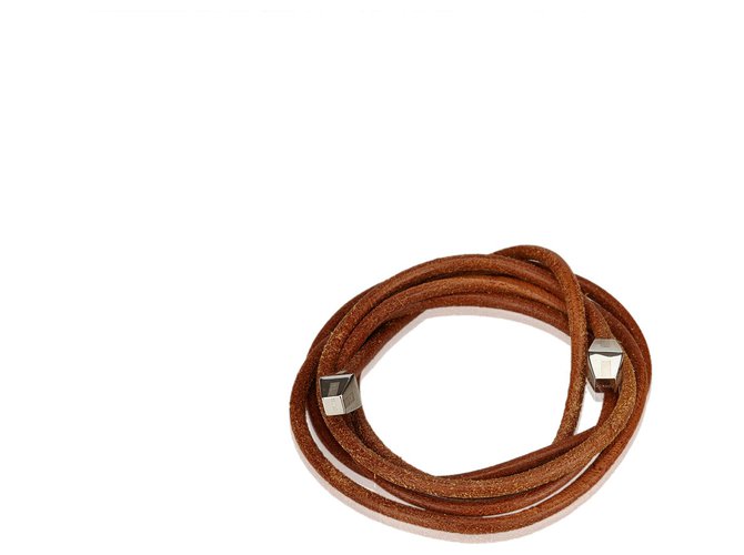 Hermès Hermes Brown Leather Rope Waist Belt Silvery Metal  ref.187331