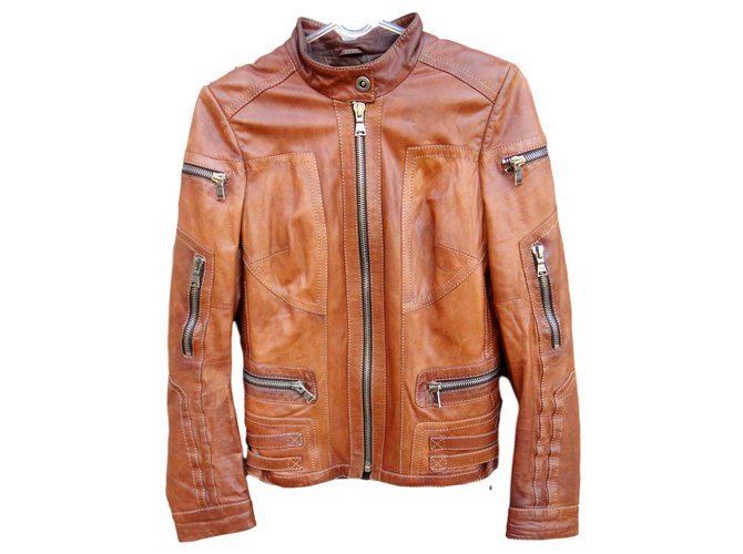 Gucci t leather jacket 38 Light brown  ref.187360