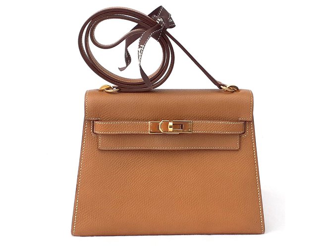 Hermès Vintage Mini Kelly Bolsa de ouro Jóias de ouro 20 cm Caramelo Couro  ref.187460