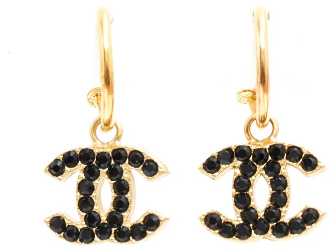 chanel cc earrings black gold