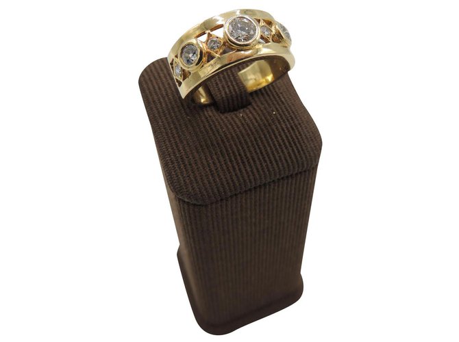 Autre Marque OTHER BRAND RING YELLOW GOLD DIAMONDS SERTIS CLOSED T.56 Golden  ref.187484