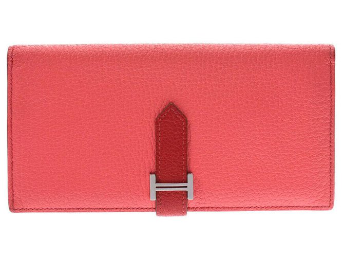 Hermès Portefeuille Hermes Béarn Cuir Rose  ref.187523