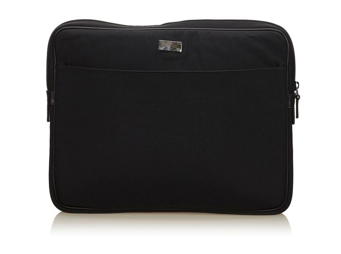 Gucci Black Nylon Laptop Bag Leather Cloth  ref.187604
