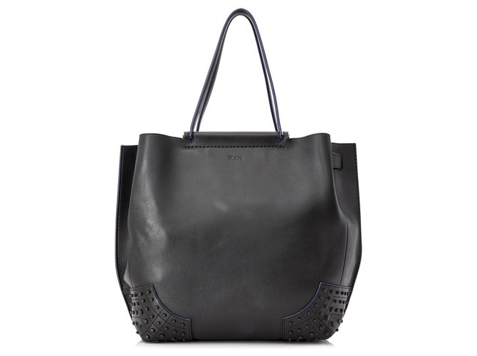 Autre Marque Tods Black Medium Wave Leather Tote Bag Pony-style