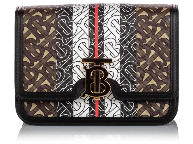 Burberry clutch bag in coated canvas with logo print and striped pattern