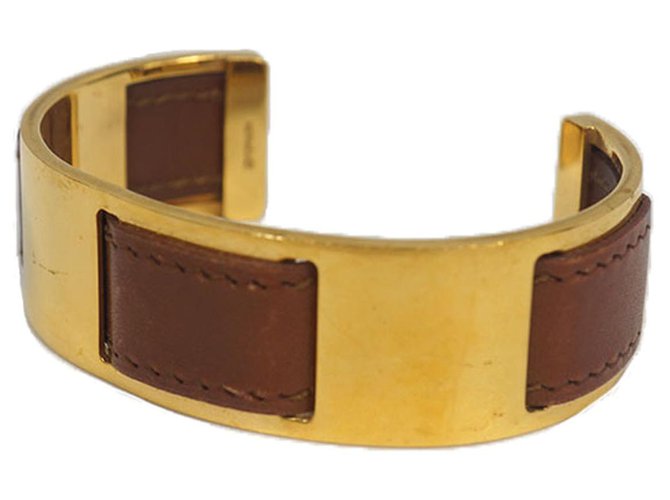 Bracelet en cuir marron Hermès Métal Veau façon poulain Doré  ref.187801
