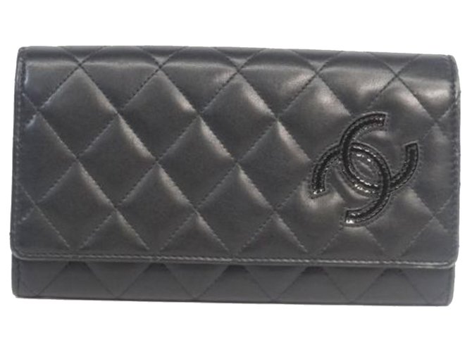Chanel Black Cambon Ligne Lange Brieftasche Schwarz Leder  ref.187806