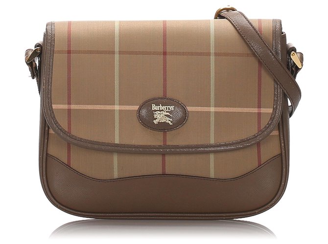 Burberry Brown Plaid Cotton Crossbody Bag Beige Leather Pony-style calfskin Cloth  ref.187833