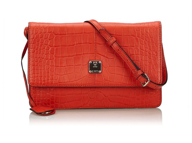 MCM Crocodile Embossed Leather Satchel Bag