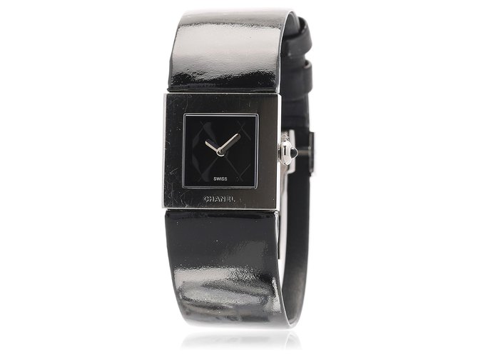Reloj Chanel de charol negro Cuero Acero Metal  ref.187931
