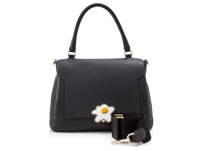 Anya Hindmarch Black Small Egg Bathurst Leather Satchel Pony style calfskin ref.187942 Joli Closet