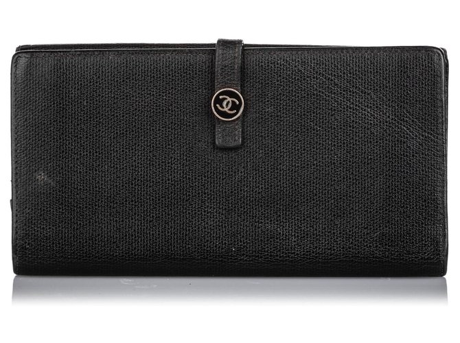 Portefeuille long en cuir noir Chanel  ref.187947