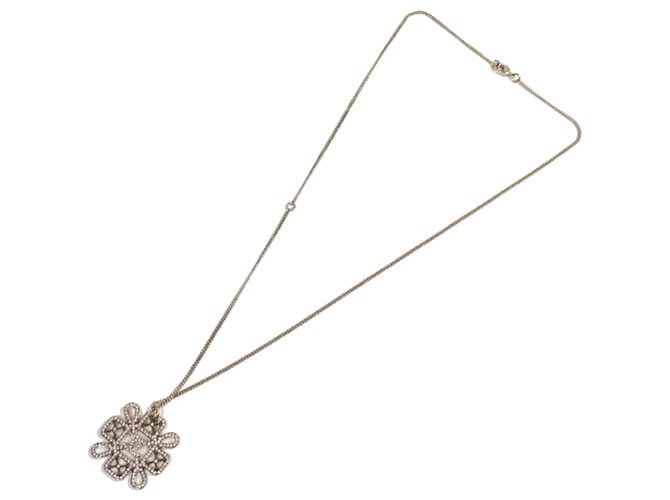 Chanel Silver CC Snowflake Necklace Silvery Metal  ref.187957
