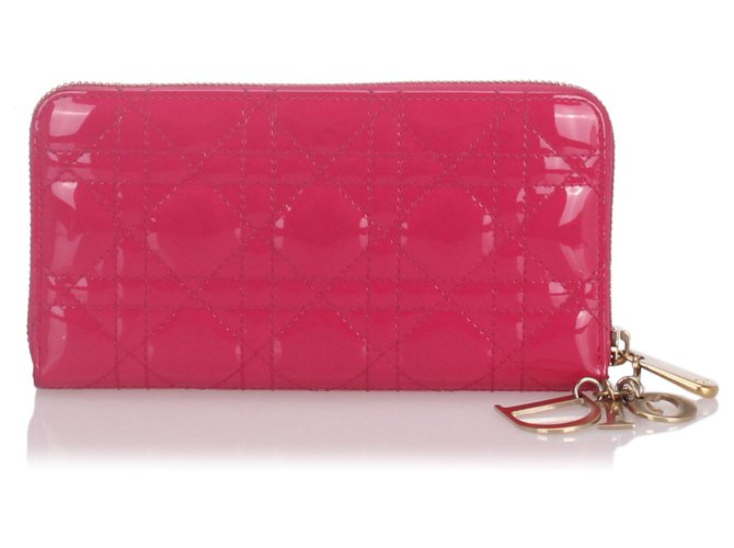 Dior Pink Cannage Charol billetera de cuero Rosa  ref.188001