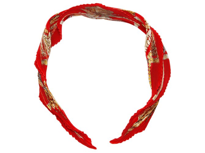 Hermès Foulard en soie plissé rouge Hermes Tissu Multicolore  ref.188009