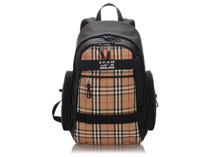 Burberry Brown House Check Nevis Canvas Backpack Black Beige Cloth Cloth  ref.188044