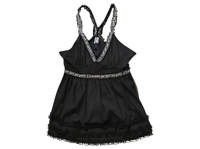 Jean Paul Gaultier Black Nylon Top with Silver Script