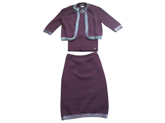 Chanel Skirt suit Purple Wool  ref.188113