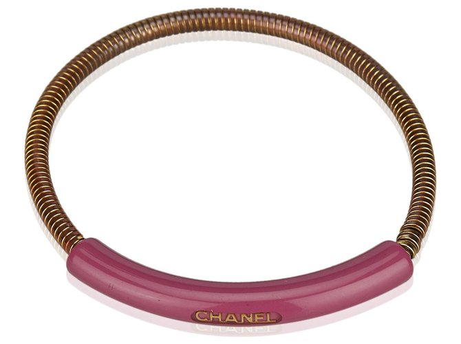 Brazalete Chanel Pink CC dorado Rosa Metal Plástico  ref.188186